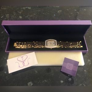 NEW Suzanne Somers Gold-tone Pave’ Crystals Face Mesh Band Watch w/Extender